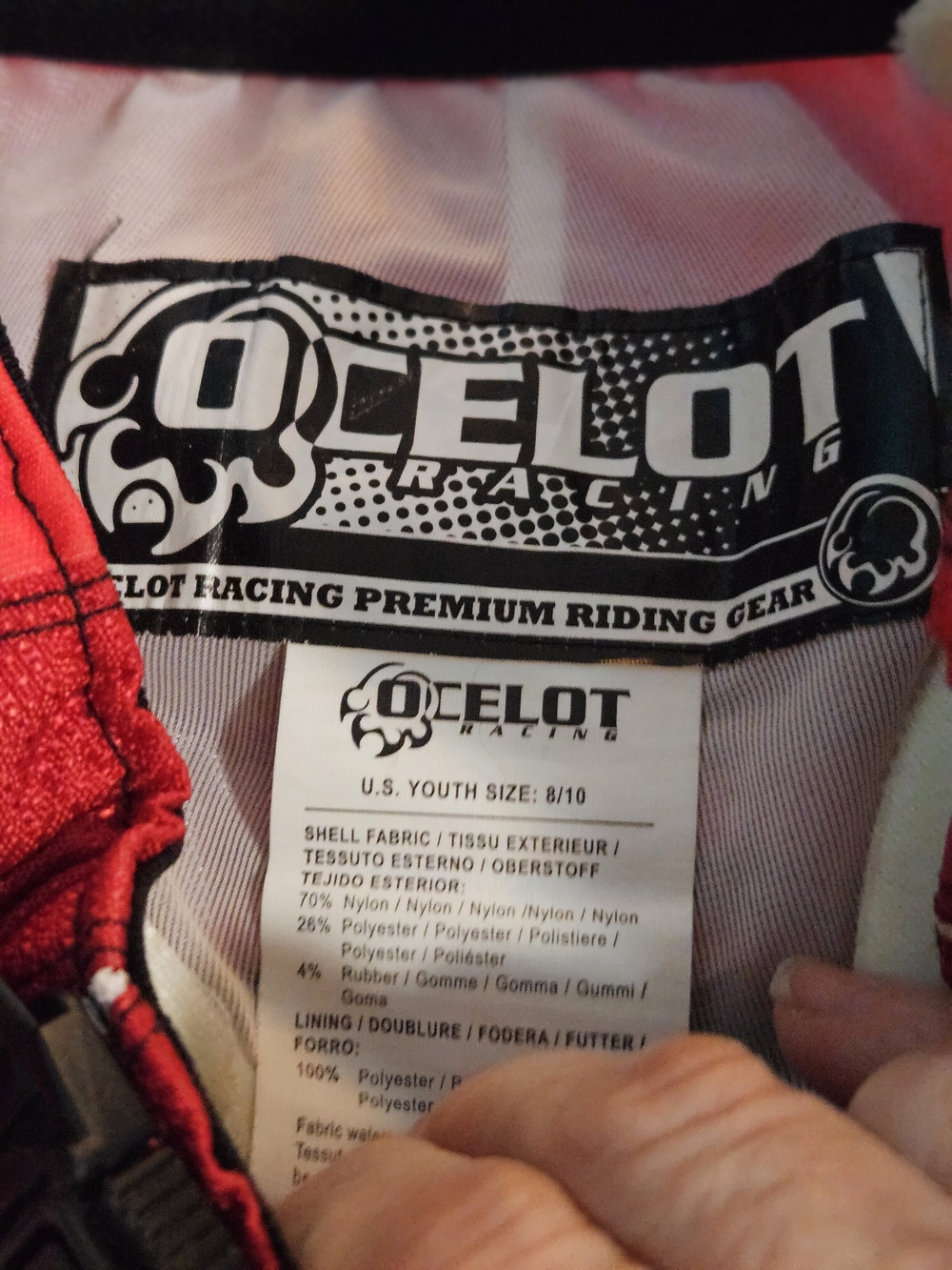Ocelot Racing Youth Red Riding Pants - Picture 4 of 4